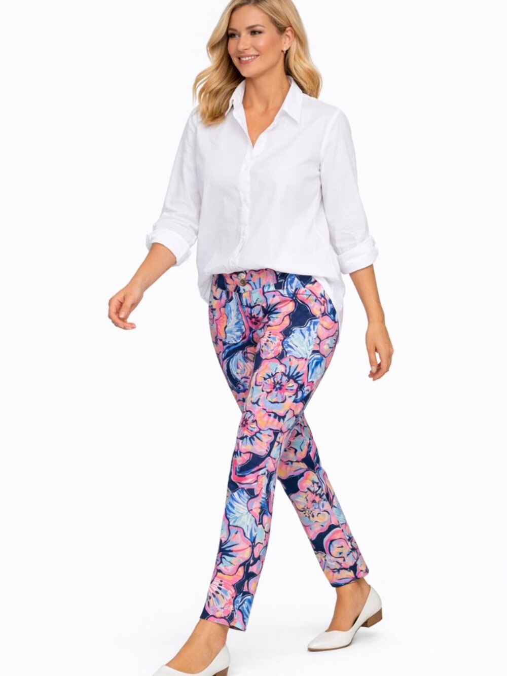 Lilly Pulitzer Kelly Ankle Pants in Nauti Navy Boho Bateau Floral Size 2